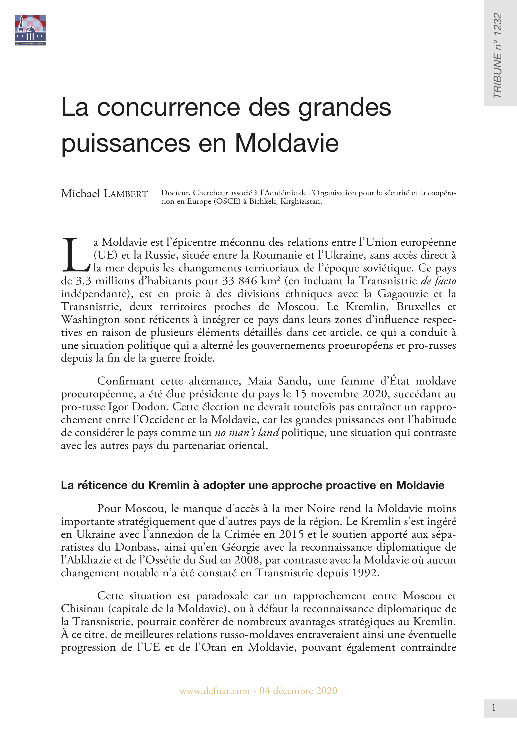 La concurrence des grandes puissances en Moldavie (T 1232)
